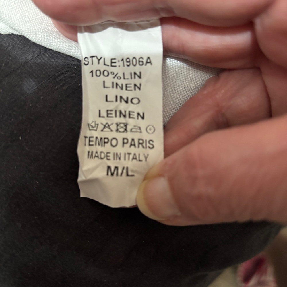Tempo Paris 100% Linen Size M/L Made In Italy Sleeveless Shirt dress W/Lace Back - Picture 6 of 8